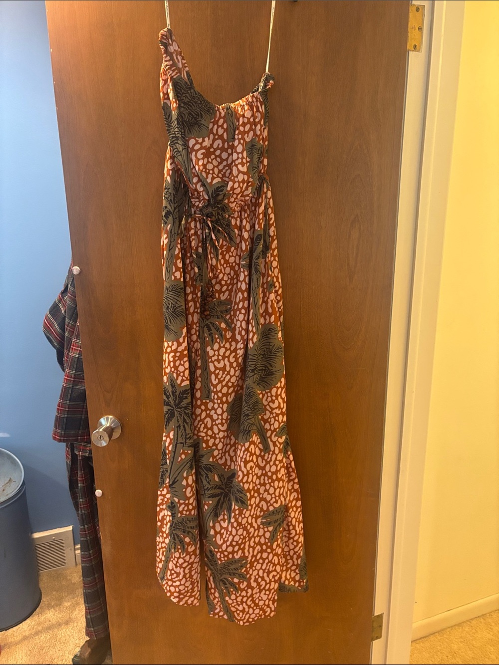 Rust Floral-Print Maxi Romper with Tie Waist